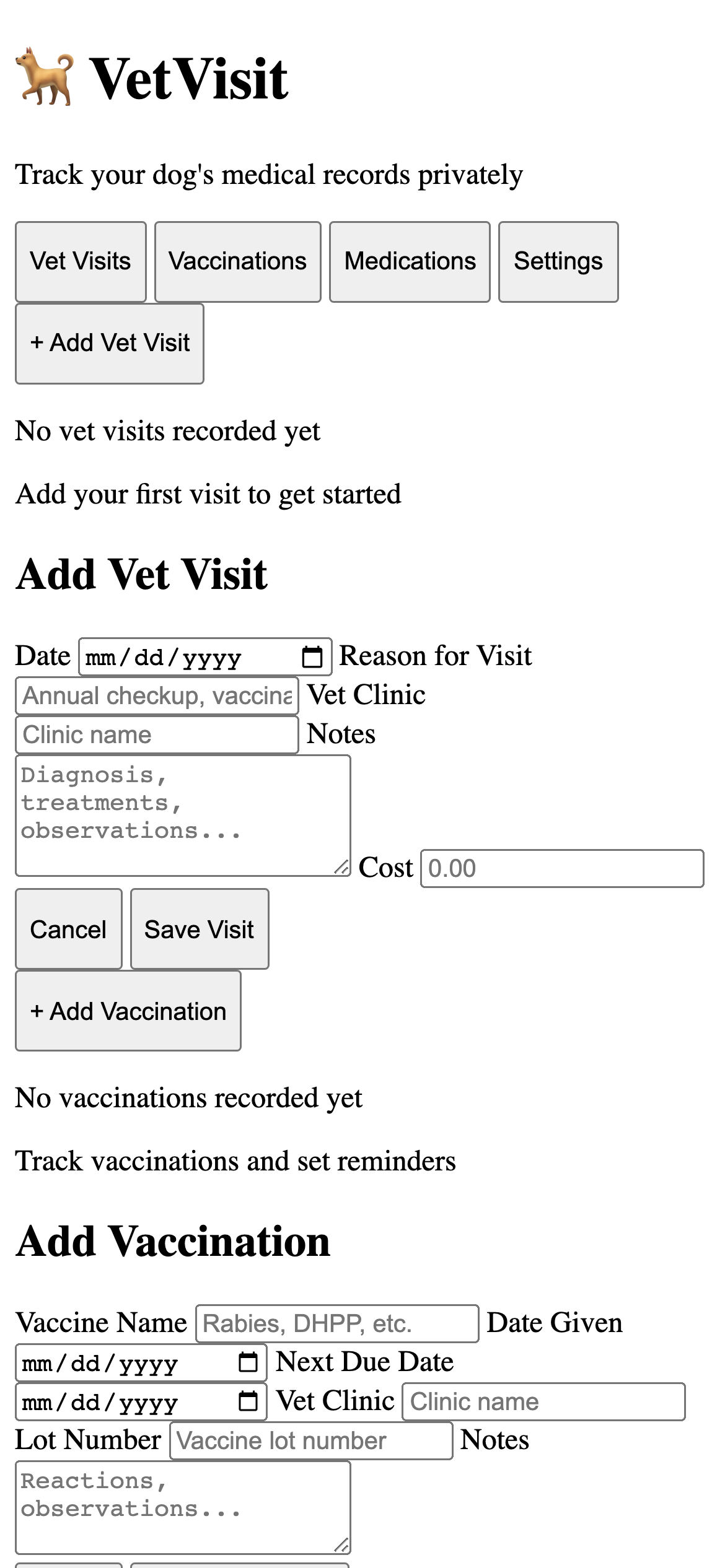 VetVisit Premium main interface
